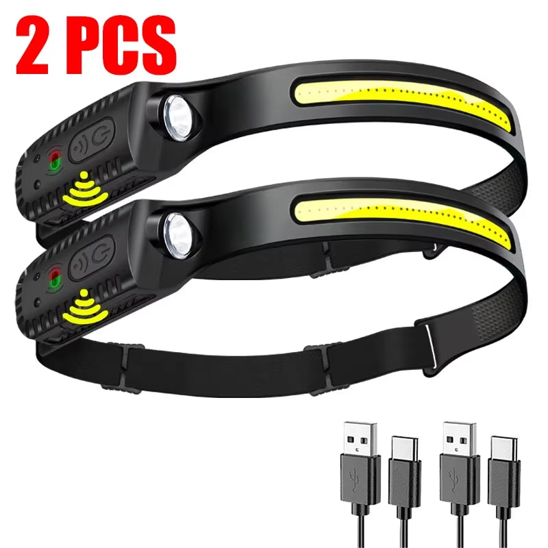 USB Rechargeable LED Sensor Headlamp XPE+COB Headlight Led Head Torch Camping Search Light Head Flashlight for Fishing Lantern